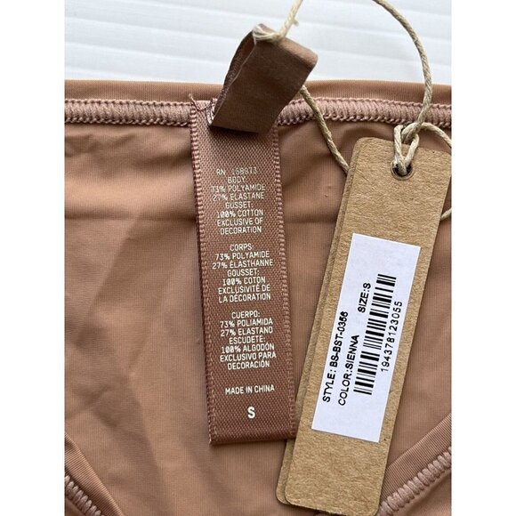 SKIMS Kim Kardashian Jelly Sheer Crewneck Thong Bodysuit In Sienna Size S - Picture 6 of 8